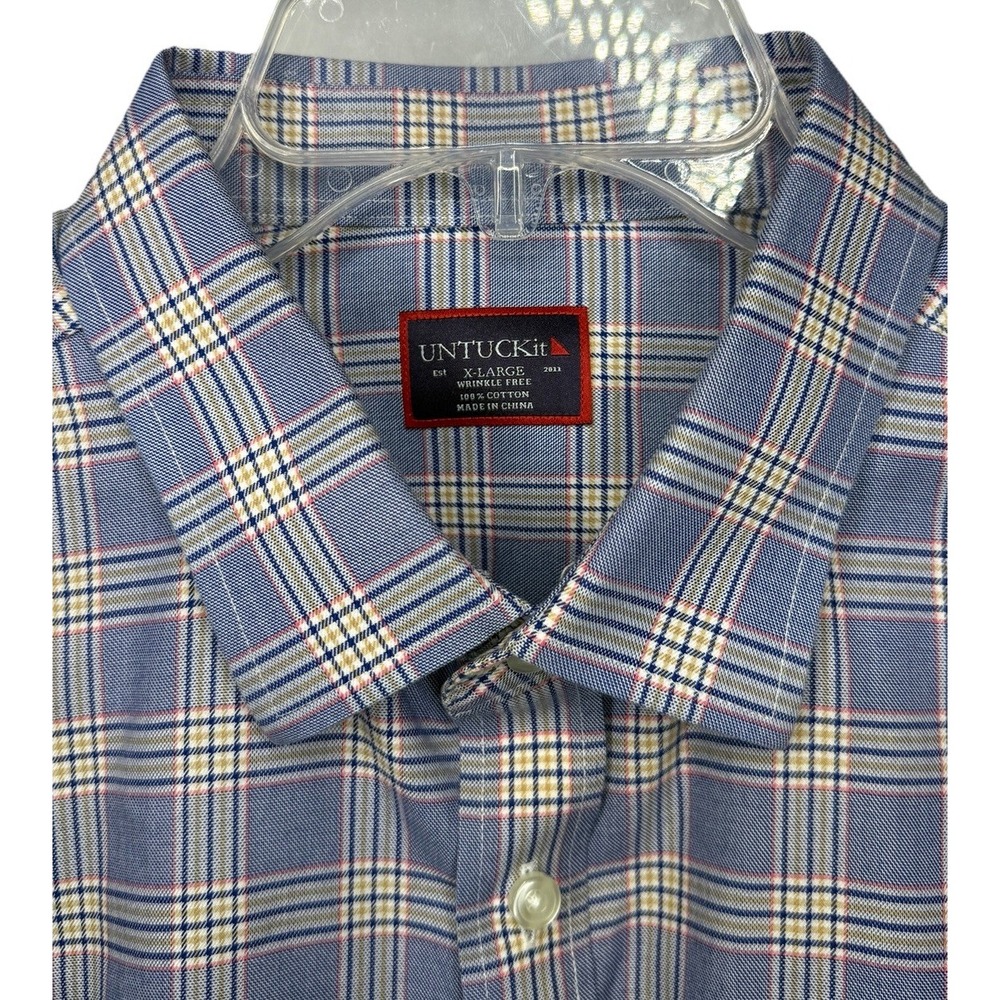 UNTUCKit Men's XL Blue White Plaid Long Sleeve Wrinkle-Free  Button Down Shirt